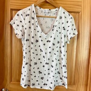 Amour Vert White w Black Flowers Shirt Short Sleeve Size M